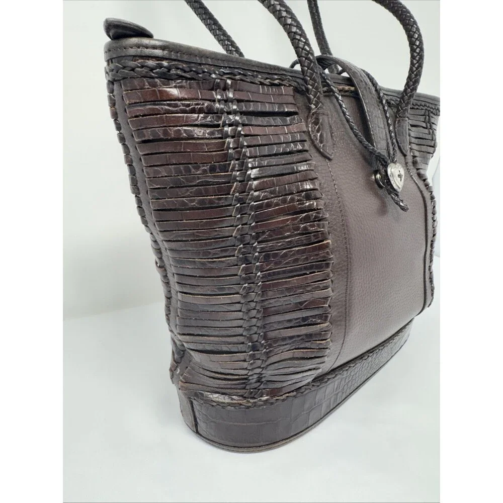 Brighton Brown Pebbled Leather Shoulder Bag w/2 Braided Handles Heart Closure